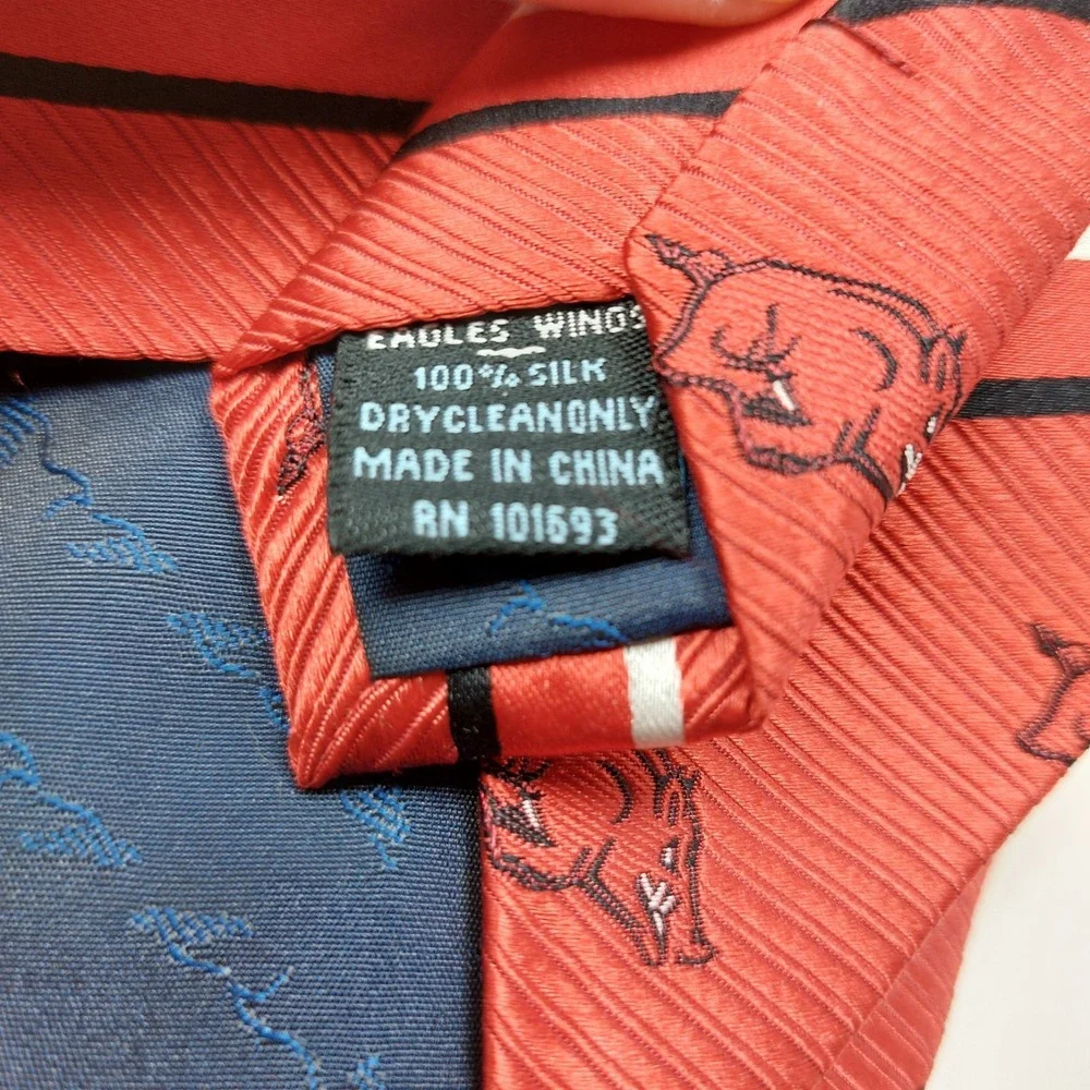 Eagles Wings Arkansas Razorbacks‎ Tie Silk Red White Black Striped Necktie